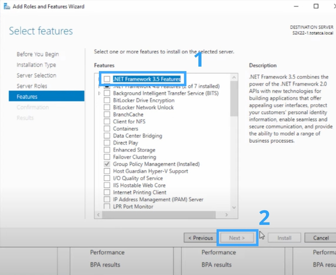 Chọn .NET Framework 3.5 Features