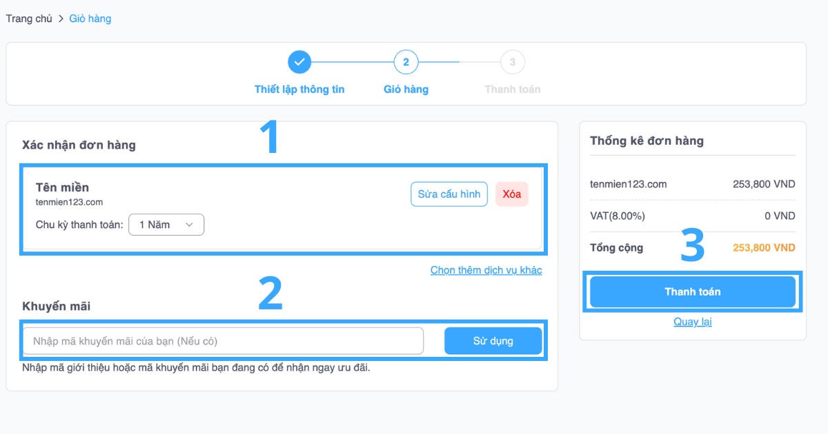 Tùy chỉnh và xác nhận đơn hàng