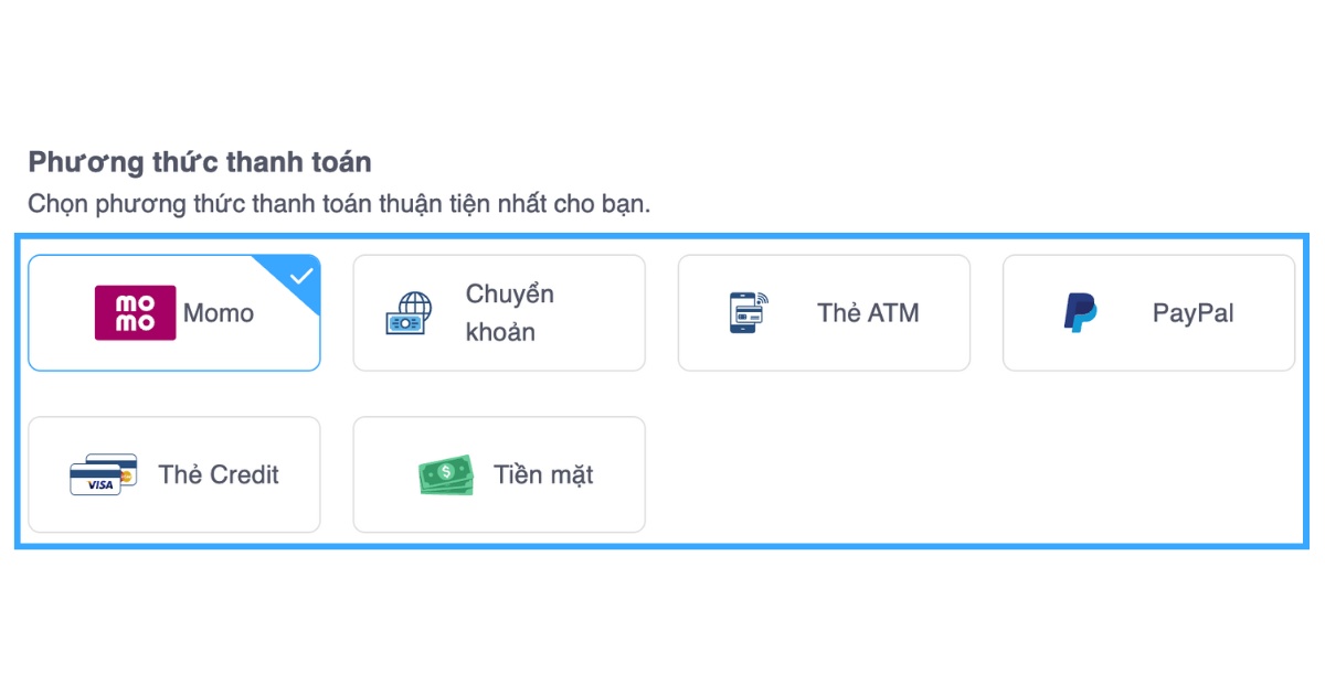 Lựa chọn phương thức thanh toán