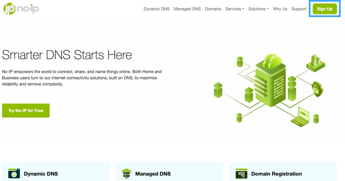 Truy cập vào trang chủ noip.com và tìm nút Sign Up