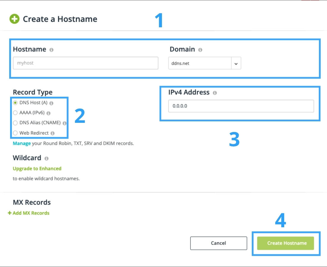 Tạo hostname (tên miền động) mong muốn