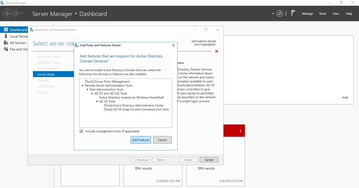 Domain Controller là gì? Chức năng, lợi ích và cách triển khai 58 Sau khi chọn vào ô Active Directory Domain Services, bạn sẽ phải lựa chọn thêm một thao tác nữa là thêm Feature