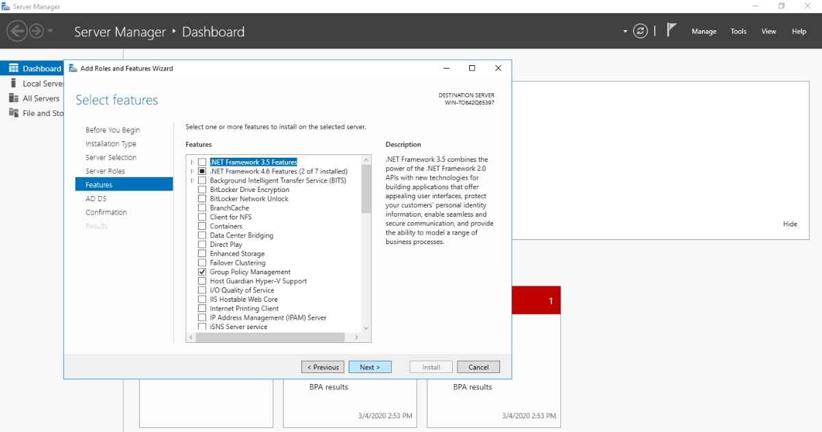 Domain Controller là gì? Chức năng, lợi ích và cách triển khai 59 Sau khi Add feature xong chúng ta nhấn Next để sang bước tiếp theo