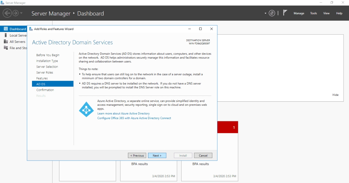 Domain Controller là gì? Chức năng, lợi ích và cách triển khai 60 Màn hình giới thiệu Active Directory Domain Services (AD DS), bạn chọn Next để sang bước kế tiếp
