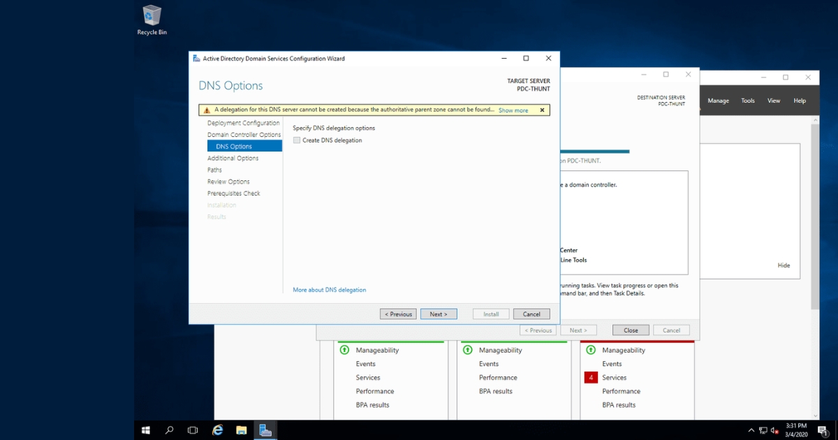 Domain Controller là gì? Chức năng, lợi ích và cách triển khai 65 Sau khi nhập xong các thông số như trên, bạn nhấn Next và chờ tới bước tiếp theo DNS Option