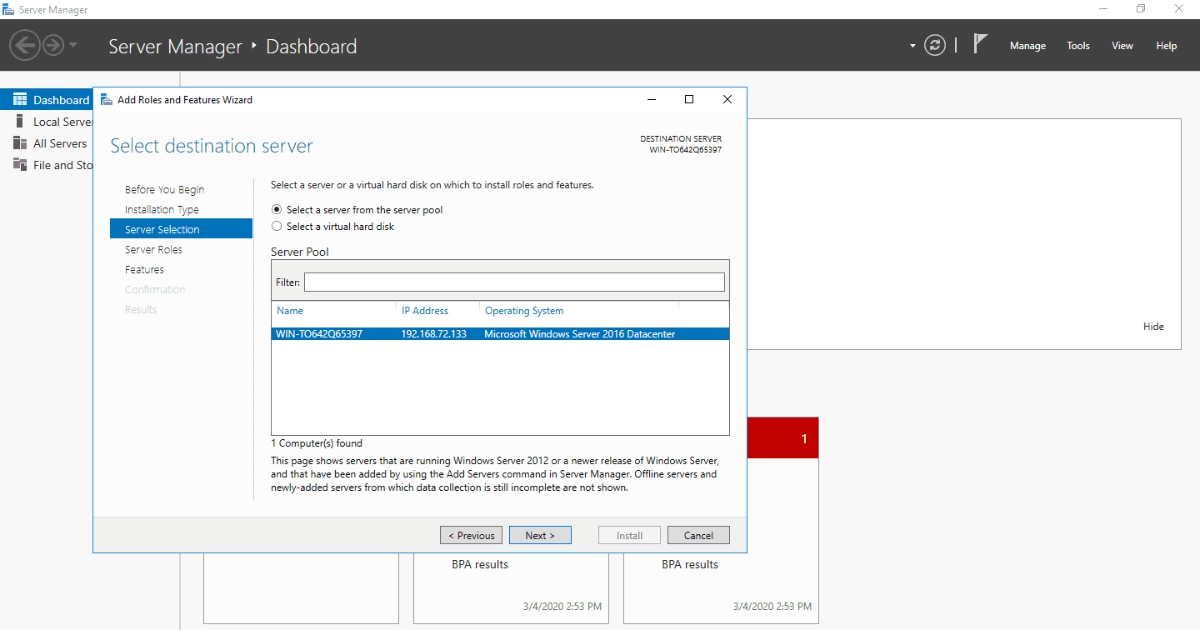 Domain Controller là gì? Chức năng, lợi ích và cách triển khai 56 Trong khung Server Pool ta chọn máy cần cài Domain Controller và nhấn Next