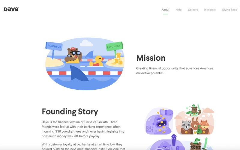 Cách viết trang giới thiệu cho website chuyên nghiệp và thu hút 38 Dave dùng hình minh họa để thể hiện cá tính thương hiệu rất riêng