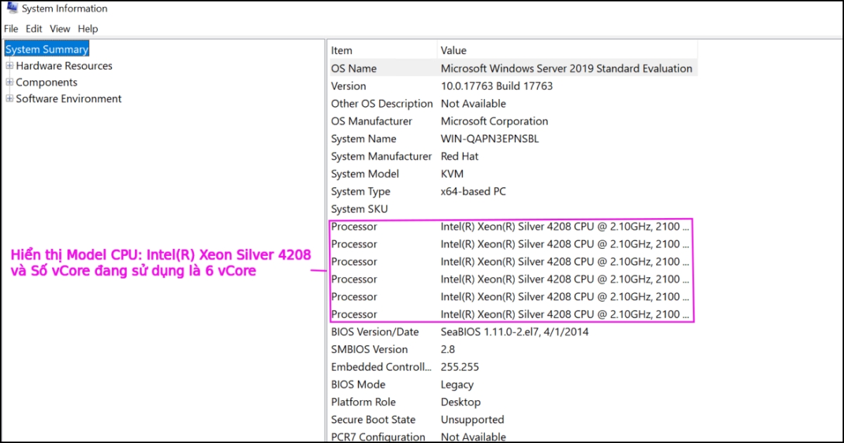 Cách kiểm tra cấu hình VPS Linux, Windows chi tiết 14 Trong cửa sổ System Summary hiện ra, bạn có thể xem các thông tin chính
