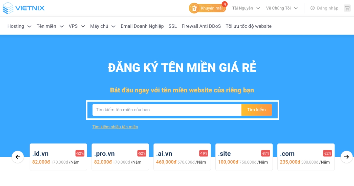 Bạn nhập chính xác tên miền .asia mà mình dự định đăng ký rồi nhấn vào nút Tìm kiếm