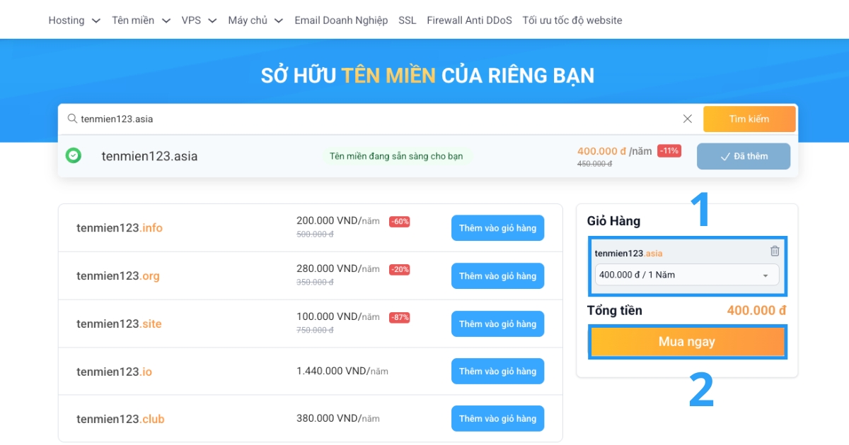 Bạn được phép điều chỉnh thời hạn sử dụng tên miền tại đây