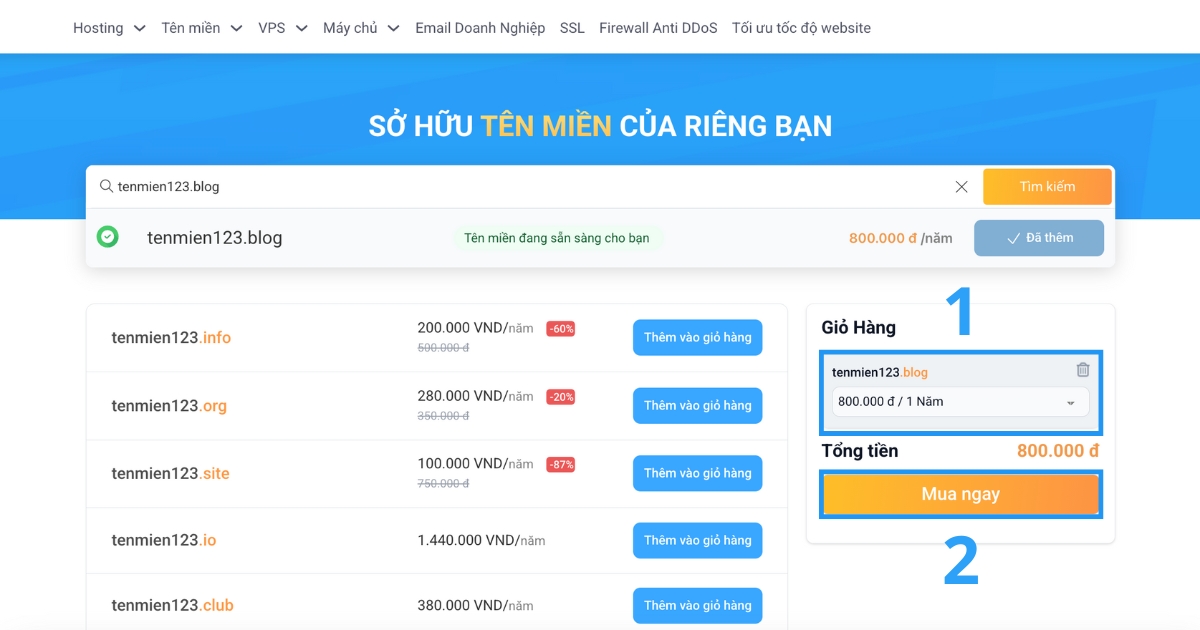 Sau khi đã kiểm tra kỹ lưỡng, bạn hãy bấm vào nút Mua ngay để tiếp tục.