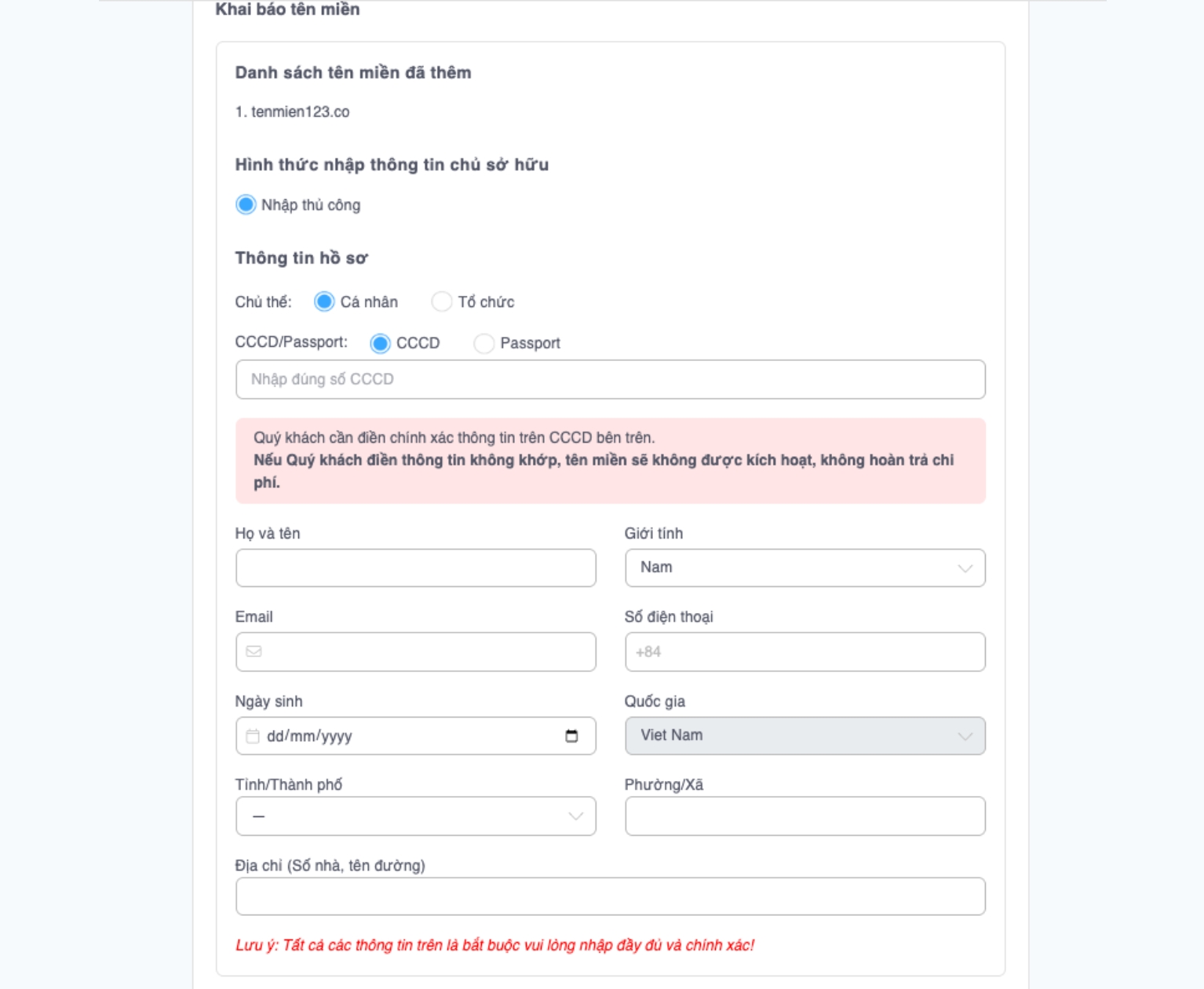 Tên miền .CO là gì? So sánh tên miền .CO với .COM và cách đăng ký chi tiết 45 Bạn hãy điền đầy đủ các thông tin cá nhân theo yêu cầu