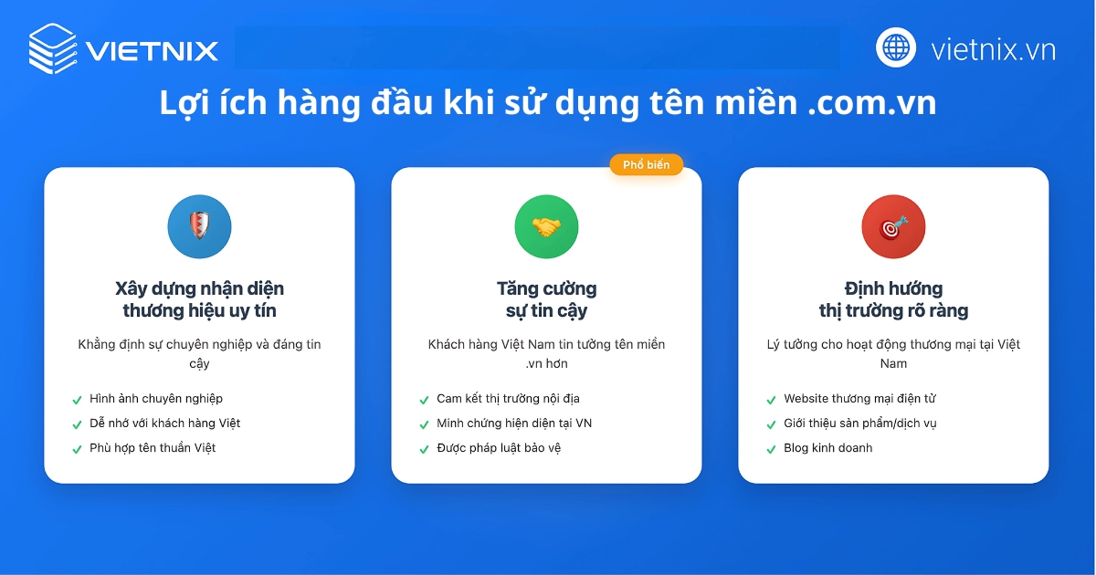 Tên miền .com.vn là gì? Ý nghĩa, so sánh chi tiết với tên miền .vn 22 Lợi ích khi sử dụng tên miền .com.vn