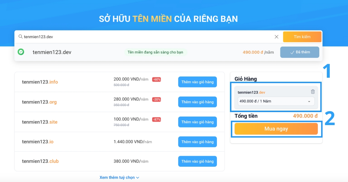 Chọn thời gian bạn muốn đăng ký tên miền