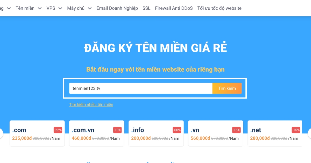Bạn hãy điền tên miền .tv mà mình mong muốn vào thanh tìm kiếm