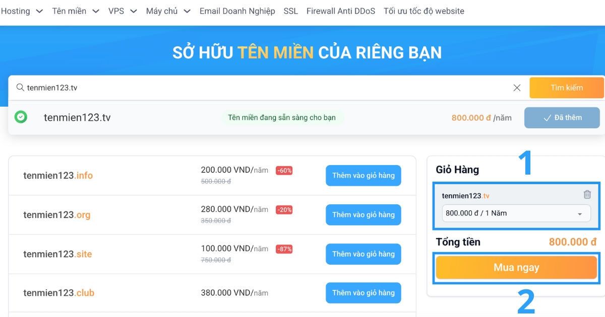 Sau khi đã xác nhận thông tin chính xác, bạn bấm vào nút Mua ngay để tiếp tục.