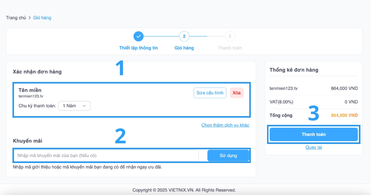 Khi mọi thông tin đã chính xác, bạn nhấn Thanh toán.