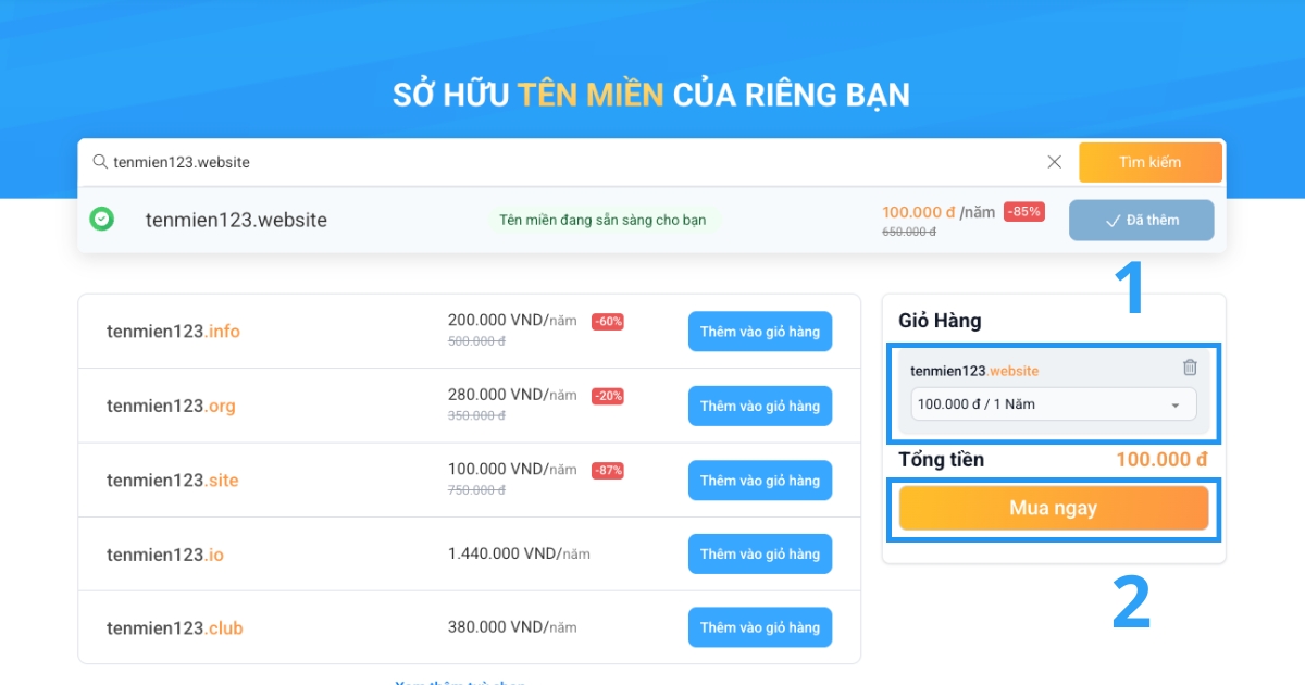 Bạn bấm nút Mua ngay để thực hiện bước kế tiếp