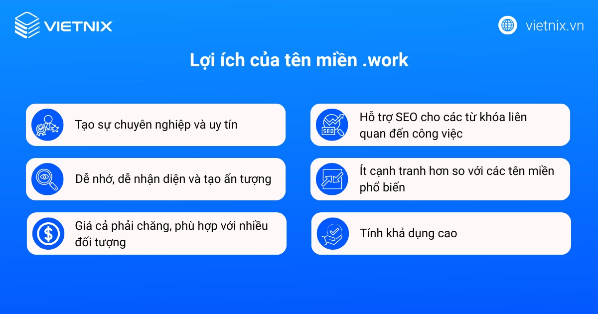 Lợi ích của tên miền .work là rất đa dạng