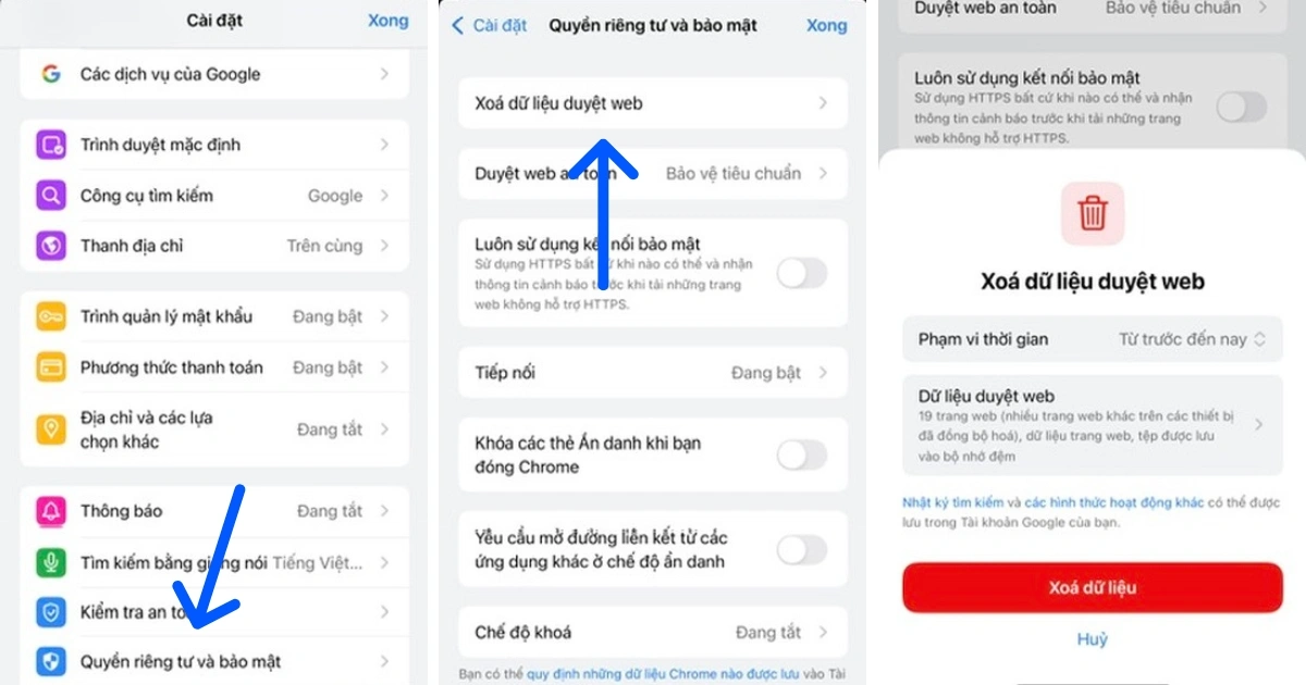 Xóa cache trên Google Chrome phiên bản mobile