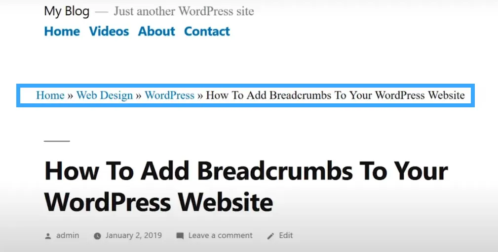 Giao diện sau khi thêm Breadcrumb