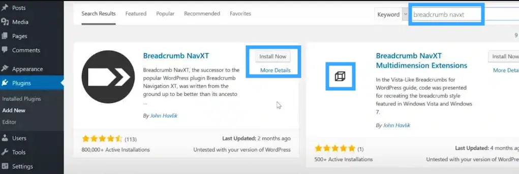 Cài đặt plugin Breadcrumb NavXT