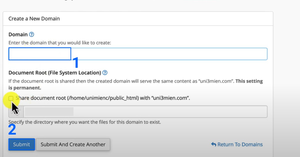 Bạn chỉ cần điền tên của subdomain muốn tạo và nhấn Submit để hoàn tất