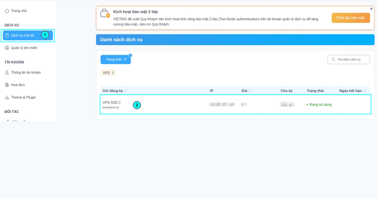 Hướng dẫn cài lại hệ điều hành VPS chi tiết 22 Chọn Dịch vụ của tôi và chọn gói VPS bạn cần cài lại