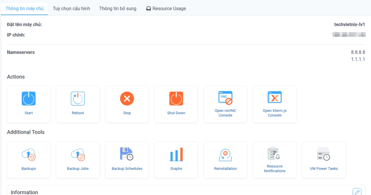 Hướng dẫn cài lại hệ điều hành VPS chi tiết 23 Các chức năng quản lý VPS
