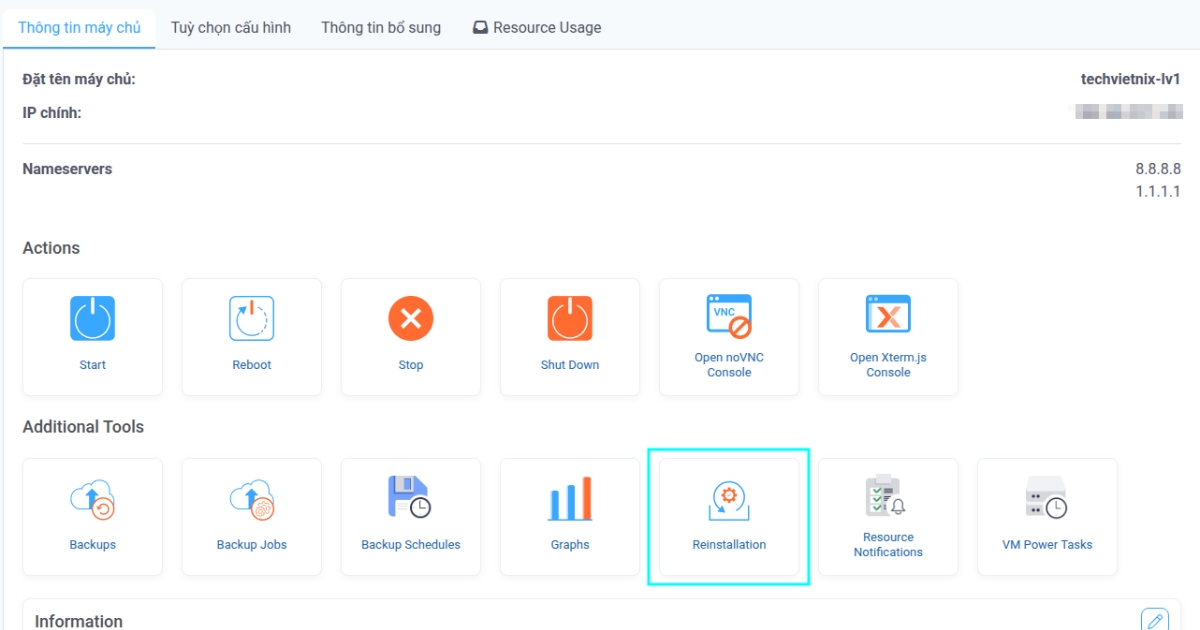 Hướng dẫn cài lại hệ điều hành VPS chi tiết 24 Nhấp vào Reinstallation