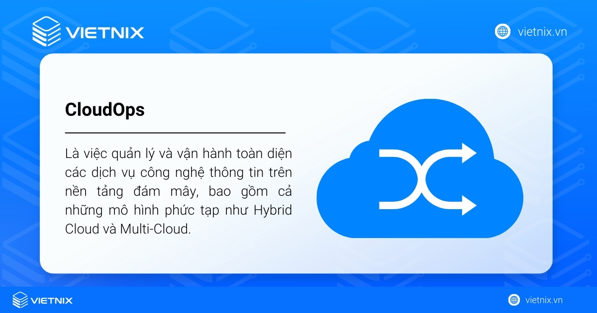 CloudOps là việc quản lý và vận hành toàn diện các dịch vụ công nghệ thông tin trên nền tảng đám mây