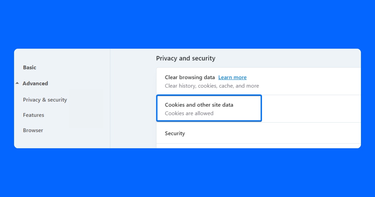 Bạn chọn mục Cookie và các dữ liệu trang web khác