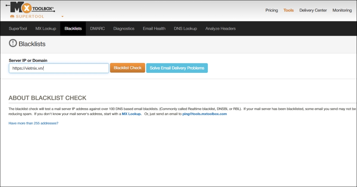 Domain Blacklist Check là gì? Nguyên nhân và 12 công cụ check blacklist domain 32 MXToolbox blacklist check
