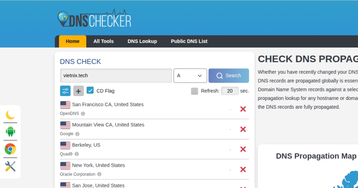 Không vào được tên miền: Nguyên nhân, cách khắc phục chi tiết 25 Nếu bạn thấy nhiều dấu X đỏ, nghĩa là quá trình DNS Propagation chưa hoàn tất