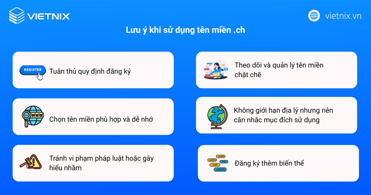 Lưu ý khi sử dụng tên miền .ch