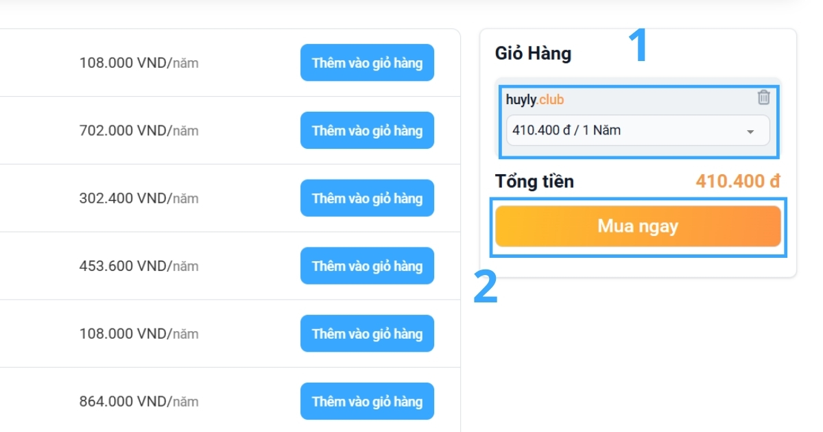Nếu đã chính xác, bấm Mua ngay để tiếp tục