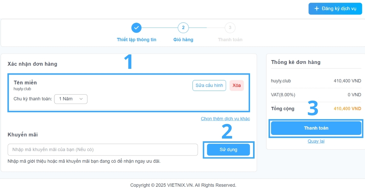 Khi đã đủ thông tin, bấm Thanh toán