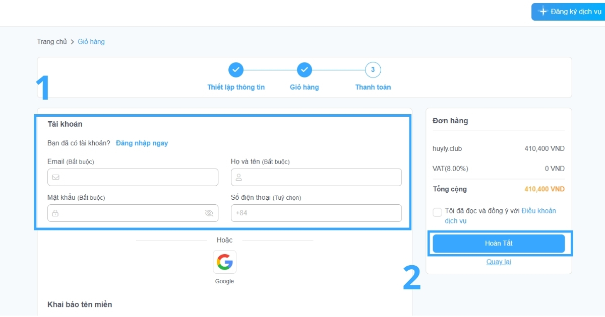 Điền đầy đủ các thông tin yêu cầu về chủ sở hữu tên miền .club