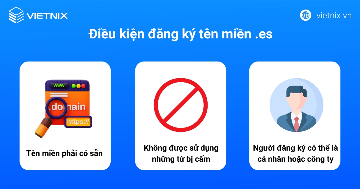 Tên miền .es là gì? Cách đăng ký chi tiết tại Vietnix 17 Điều kiện đăng ký tên miền .es bao gồm