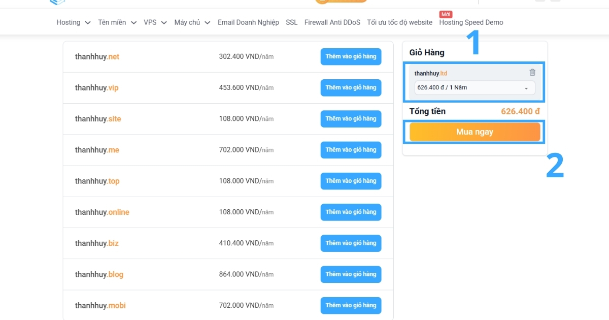 Nhấn Mua ngay để sang bước kế tiếp