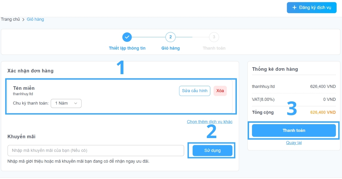 Nhấn Thanh toán khi đã hài lòng với lựa chọn của mình