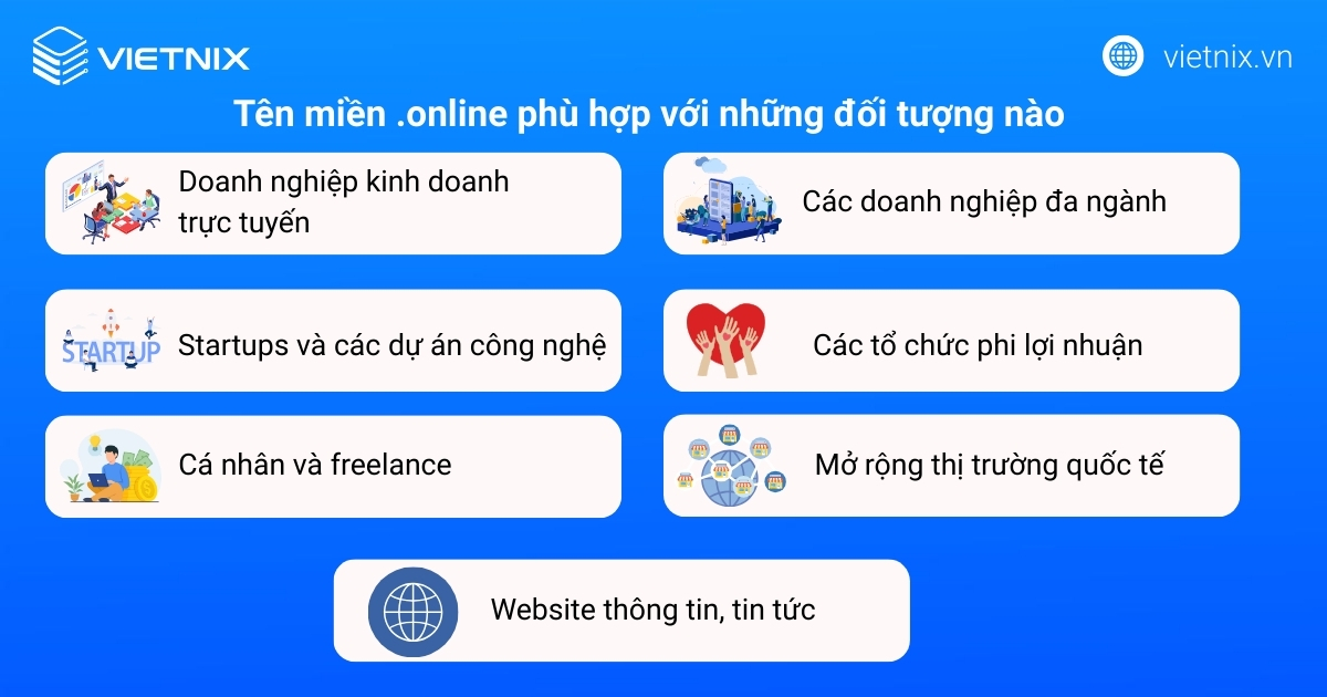 Tên miền .online là gì? Lợi ích và cách mua tên miền .online giá rẻ 47 Tên miền .online phù hợp với nhiều nhóm đối tượng khác nhau
