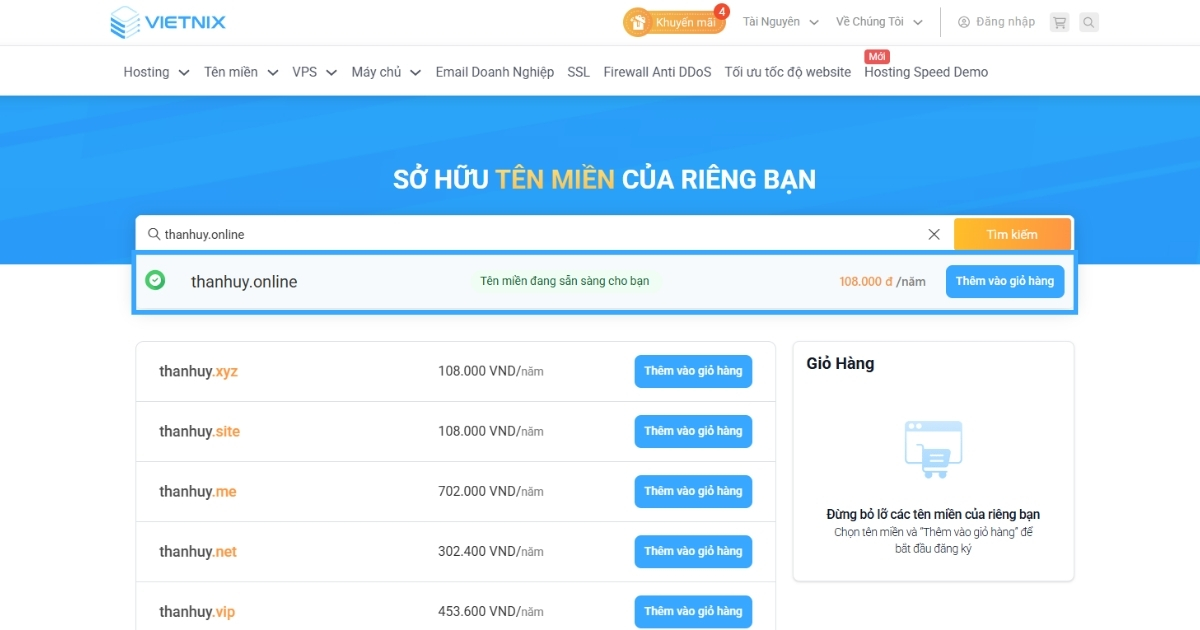 Tên miền .online là gì? Lợi ích và cách mua tên miền .online giá rẻ 50 Nhấp vào Thêm vào giỏ hàng để tiếp tục