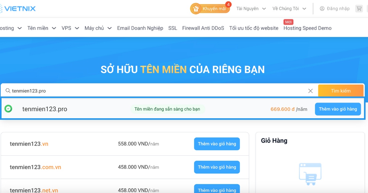 Với tên miền hợp lệ, bạn có thể tùy chỉnh số năm gia hạn rồi bấm Thêm vào giỏ hàng