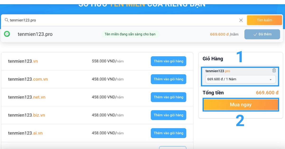 Bạn chọn thời gian gia hạn và nhấn Mua ngay