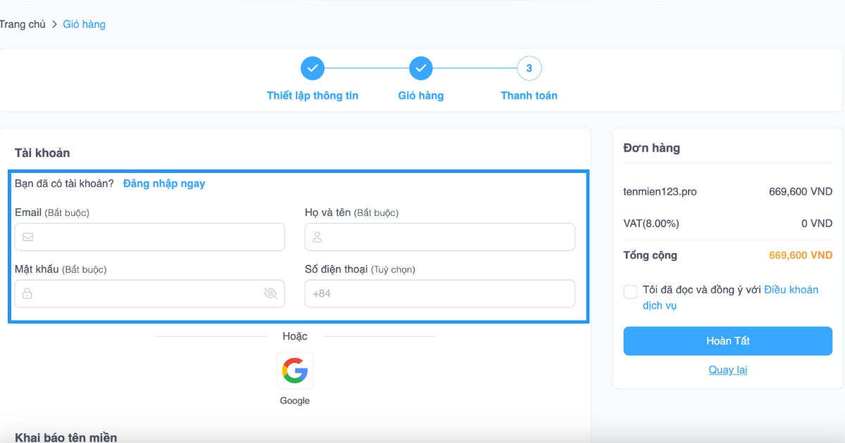 Bạn tiến hành đăng nhập để tiếp tục hoặc đăng ký mới tài khoản
