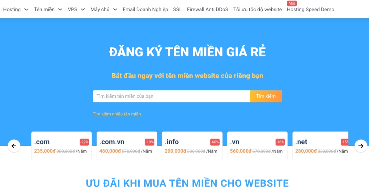 Đầu tiên, bạn truy cập vào trang đăng ký tên miền của Vietnix