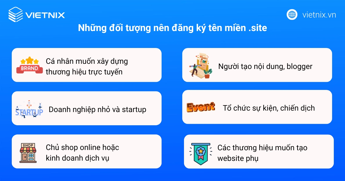 Tên miền .site là gì? Hướng dẫn cách mua tên miền .site đơn giản tại Vietnix 35 Những đối tượng nên đăng ký tên miền .site