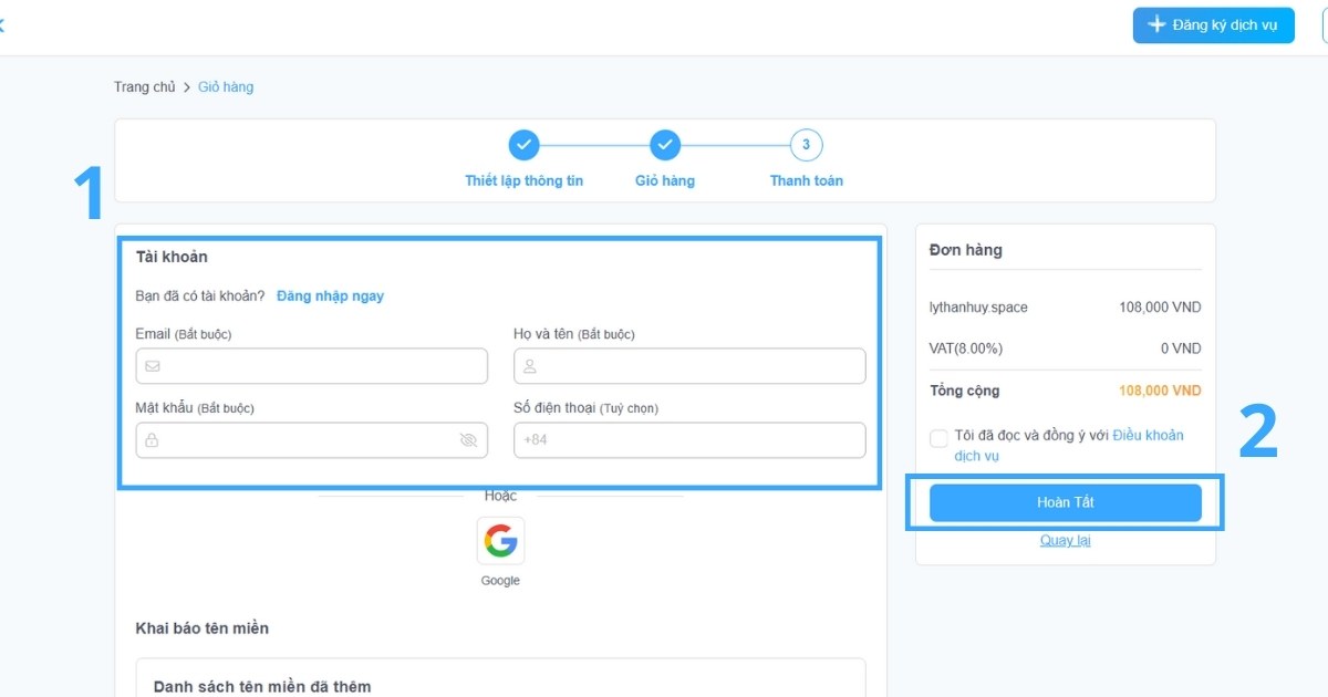 Bạn cần điền đầy đủ và chính xác thông tin chủ sở hữu tên miền vào mẫu khai báo