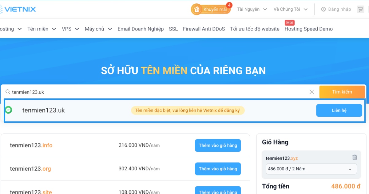 Bạn nhấn Liên hệ để liên hệ ngay với đội ngũ tư vấn của Vietnix qua livechat